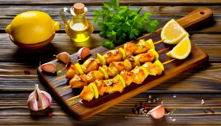 Grillmarinerede kyllingespyd med honning og citron