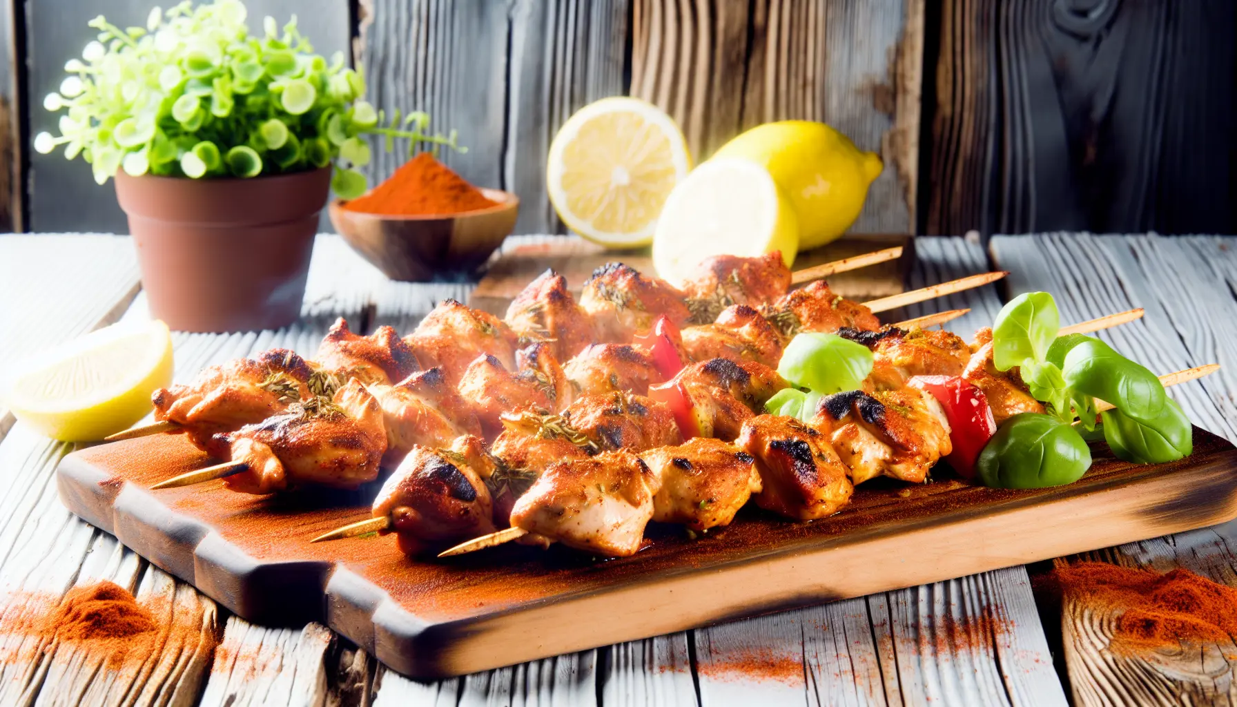 Saftige grillmarinerede kyllingespyd med røget paprika