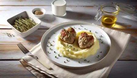 Saftige hjerteformede kyllingefrikadeller med cremet timian-kartoffelmos