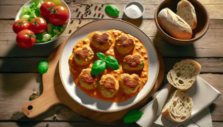 Saftige hjerteformede kyllingefrikadeller med cremet tomatsauce