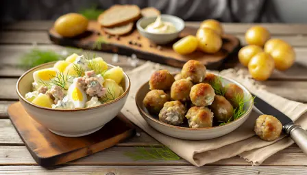 Saftige mini-frikadeller med cremet kartoffelsalat