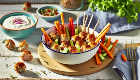 Saftige mini frikadeller med sprøde grøntsagssticks