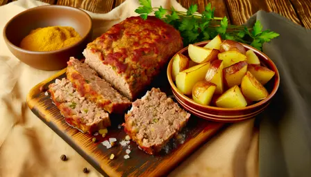 Saftigt Klassisk Farsbrød med Gyldne Ristede Kartofler