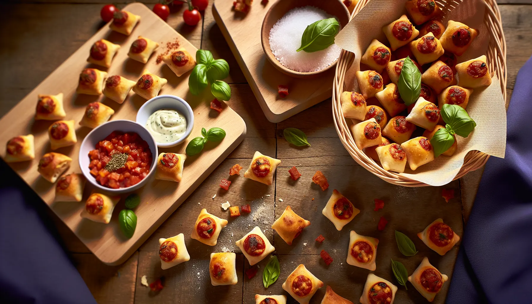 Sprøde Mini Pizzahapsere med Krydret Tomat og Mozzarella