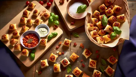 Sprøde Mini Pizzahapsere med Krydret Tomat og Mozzarella