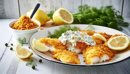 Sprøde Ovnbagte Fiskefileter med Grov Remoulade og Citron