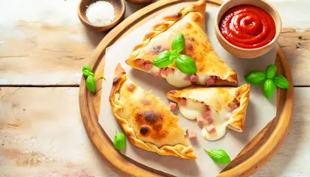 Sprød Calzone med Fyld af Mozzarella og Skinke