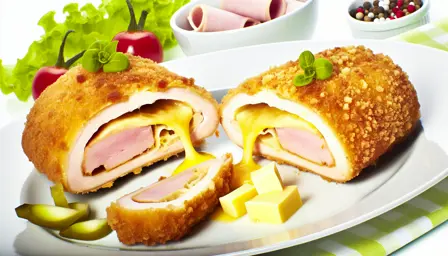 Sprød Cordon Bleu med Smeltet Ost på Tallerken