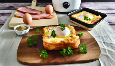 Sprød klassisk Croque Madame med blødkogt æg