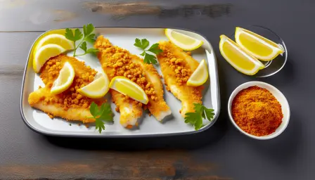 Sprøde panerede fiskefileter på tallerken
