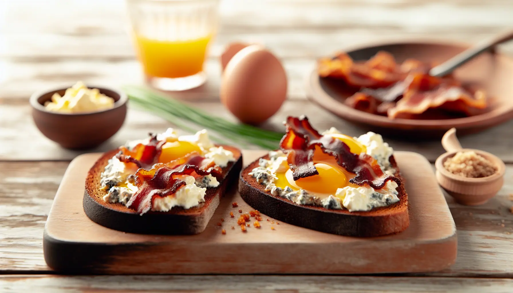 Sprød Rugbrødstoast med Æg og Bacon