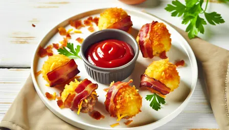 Sprøde Bacon Cheeseburger Bites på tallerken