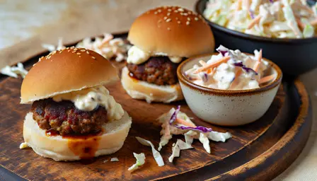 Sprøde BBQ Oksekød Sliders med Cremet Coleslaw