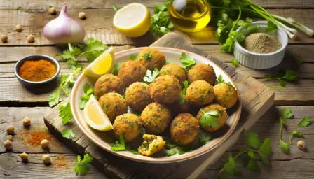 Sprøde falafler med friske krydderurter på fad