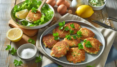 Sprøde fiskefrikadeller med frisk persille på tallerken