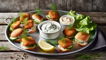 Sprøde Fiskefrikadellesandwich Bites med Cremet Remoulade-Dip