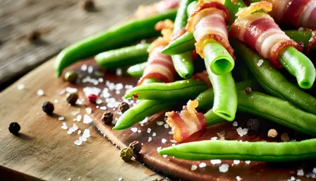Sprøde grønne bønner i bacon i airfryer