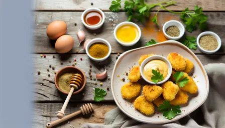Sprøde hjemmelavede chicken nuggets med honning-sennep dip