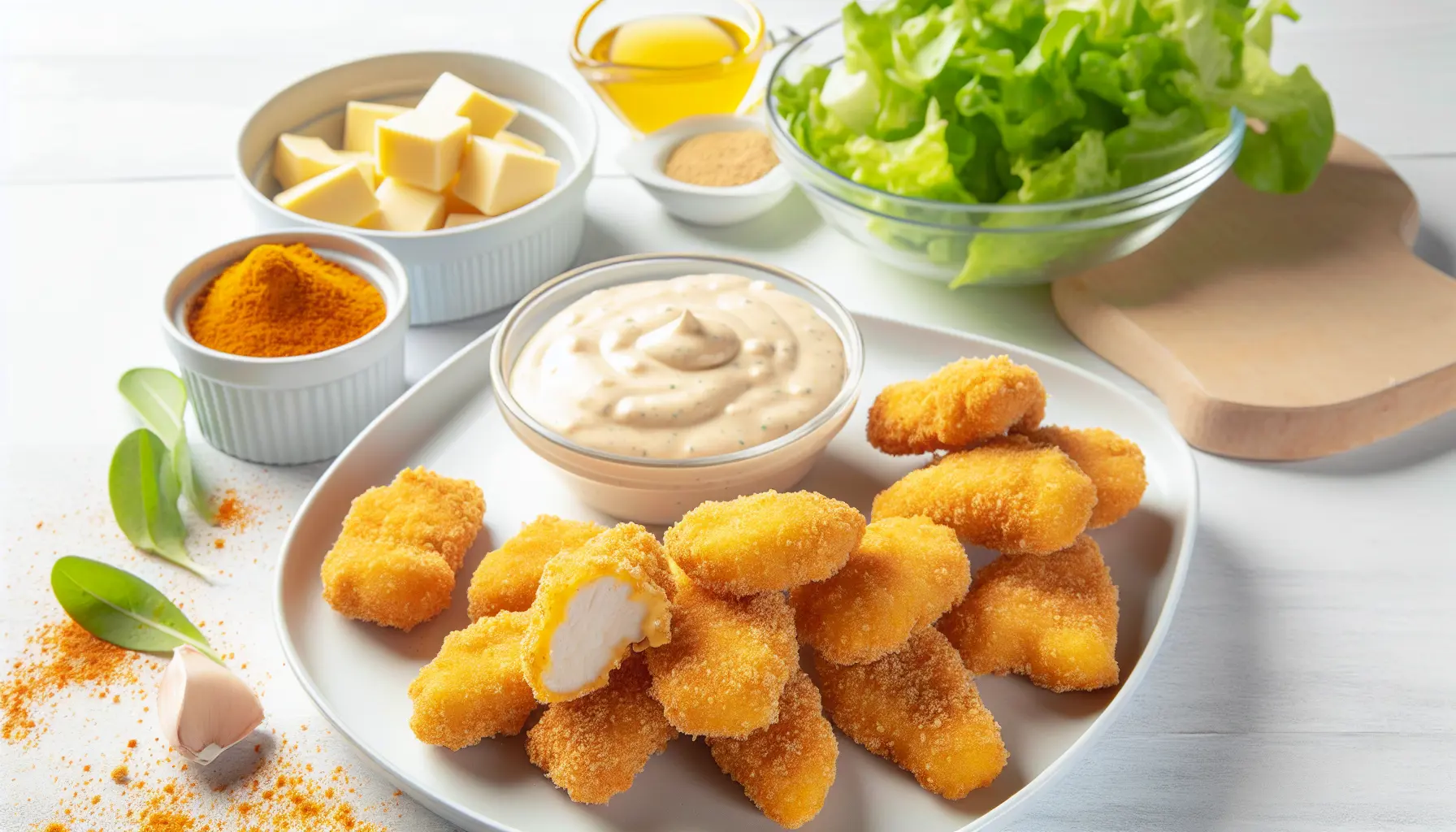 Sprøde hjemmelavede nuggets med cremet honning-Dijon dip