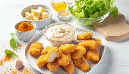 Sprøde hjemmelavede nuggets med cremet honning-Dijon dip