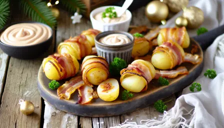 Sprøde kartoffelruller med bacon og karamelliserede løg