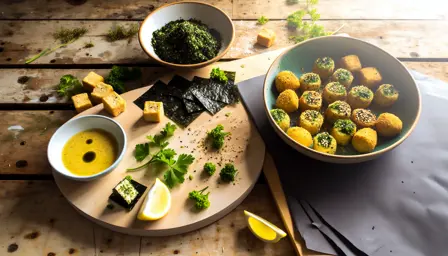 Sprøde Krydderurte- og Citrustofu Bites med Ristet Nori-Dip