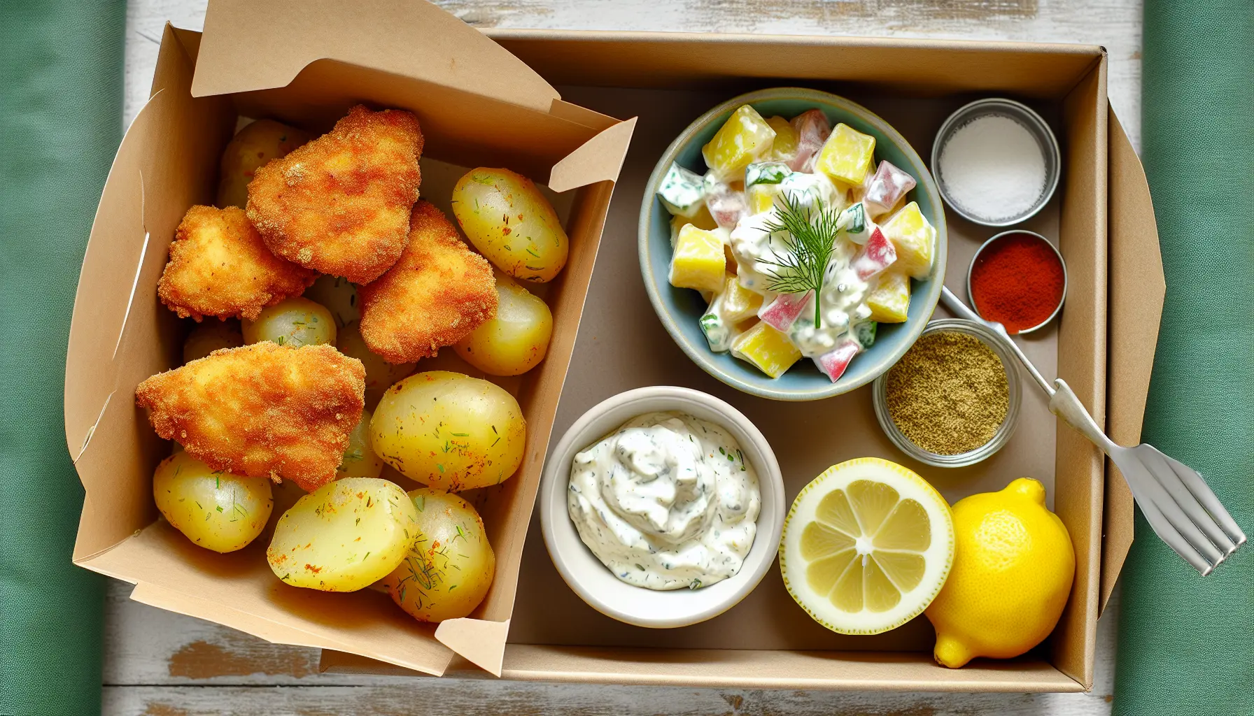 Sprøde kyllingenuggets med cremet grov kartoffelsalat