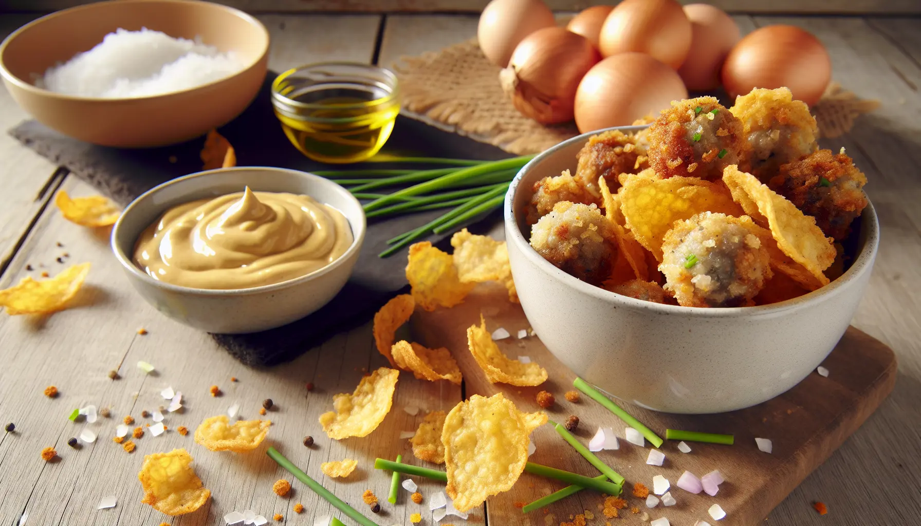 Sprøde Luftige Frikadellechips med Sennepsdip