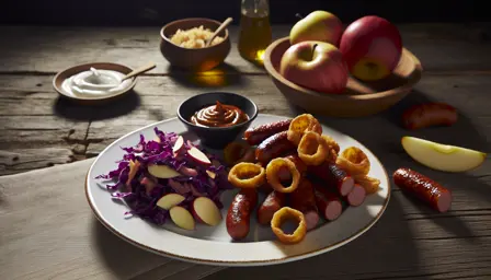 Sprøde luftige medisterpølse-snacks med frisk rødkålssalat