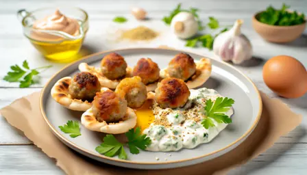 Sprøde luftige mini frikadellepita med cremet hvidløgssauce