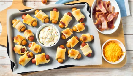 Sprøde Mini Baconindpakkede Pølsehorn med Cremet Ostefyld