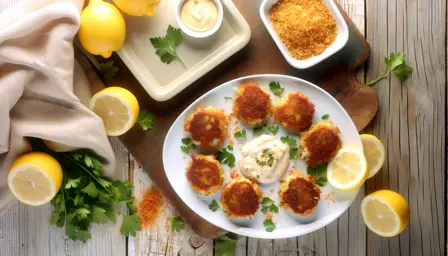 Sprøde mini-crabcakes med frisk citron-aioli