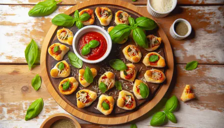 Sprøde mini pizza bites med frisk basilikum