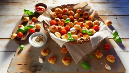 Sprøde Mini Pizza Bites med Frisk Tomat og Mozzarella