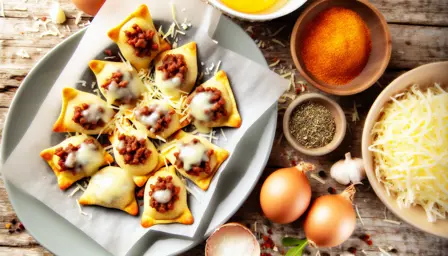 Sprøde Mini Pizza Pockets med Krydret Oksefars og Smeltet Ost