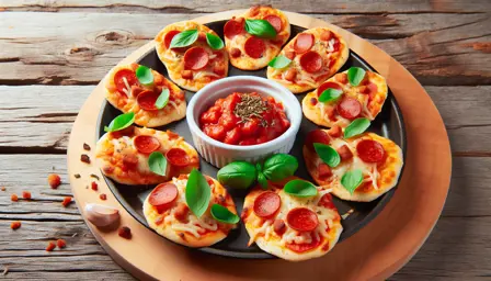 Sprøde Mini Pizzasnacks med Krydrede Tomater