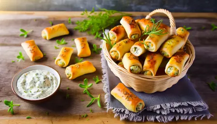 Sprøde Mini Pølsehorn med Cremet Ost og Friske Urter