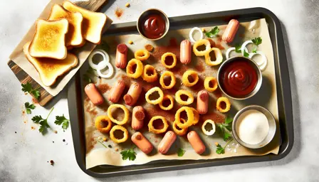 Sprøde mini pølsemadder med gyldne løgringe