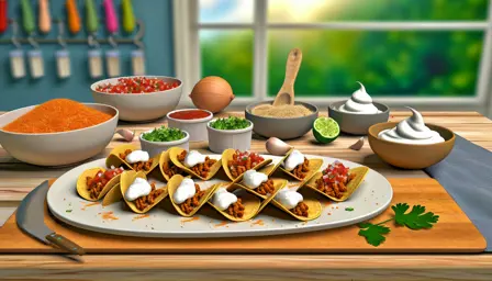 Sprøde Mini Tacos med Oksekød og Friske Toppings