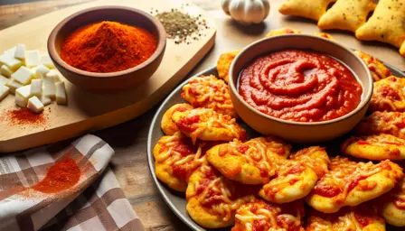 Sprøde Pizza-snacks med Krydret Tomatsauce og Smeltet Ost