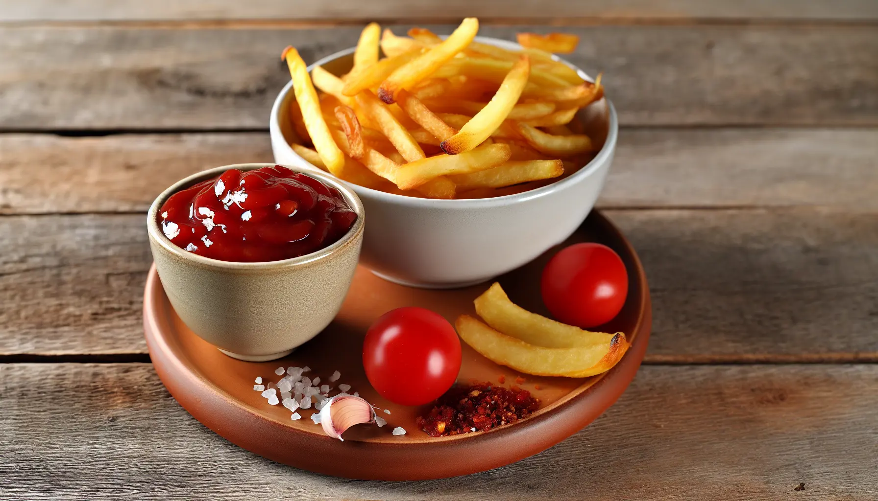 Sprøde pommes frites med hjemmelavet ketchup