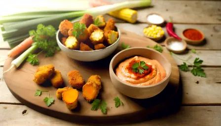 Sprøde Rodfrugt Nuggets med Krydret Cremet Dip