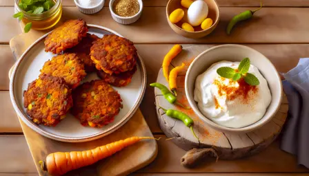 Sprøde Rodfrugtsfrikadeller med Pikant Yoghurtdip