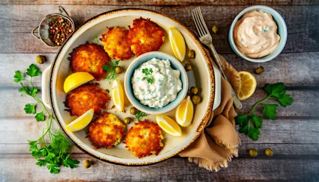 Sprøde Røget Fiskefrikadeller med Cremet Remoulade Dip