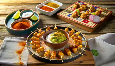 Sprøde snackspyd med krydret avocado-dip