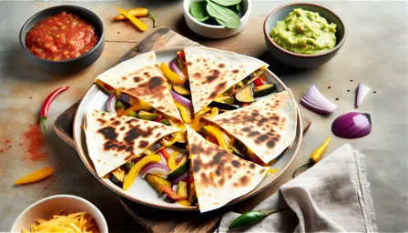 Sprøde vegetariske quesadillas med karamelliserede grøntsager