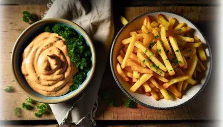 Sprøde hjemmelavede pommes frites med krydret mayonnaise og frisk persille