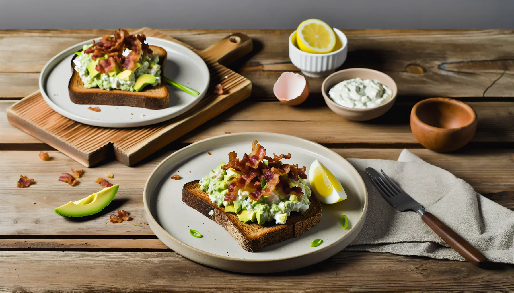 Sprødstegt Bacon med Cremet Avocadoæggesalat på Ristet Rugbrød