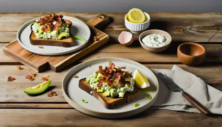 Sprødstegt Bacon med Cremet Avocadoæggesalat på Ristet Rugbrød