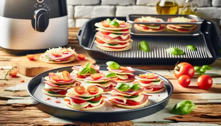 Farverig Mini Pizzastak med Ost og Skinke